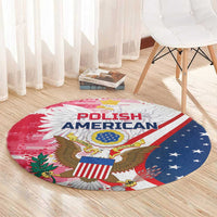 Round eagle flag area rug with blue star section and red stripe pattern