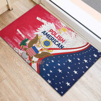 Red and blue rubber doormat featuring Polish American text and eagle