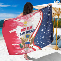 Red and navy Polish American eagle sarong with stars and striped border, curved edge