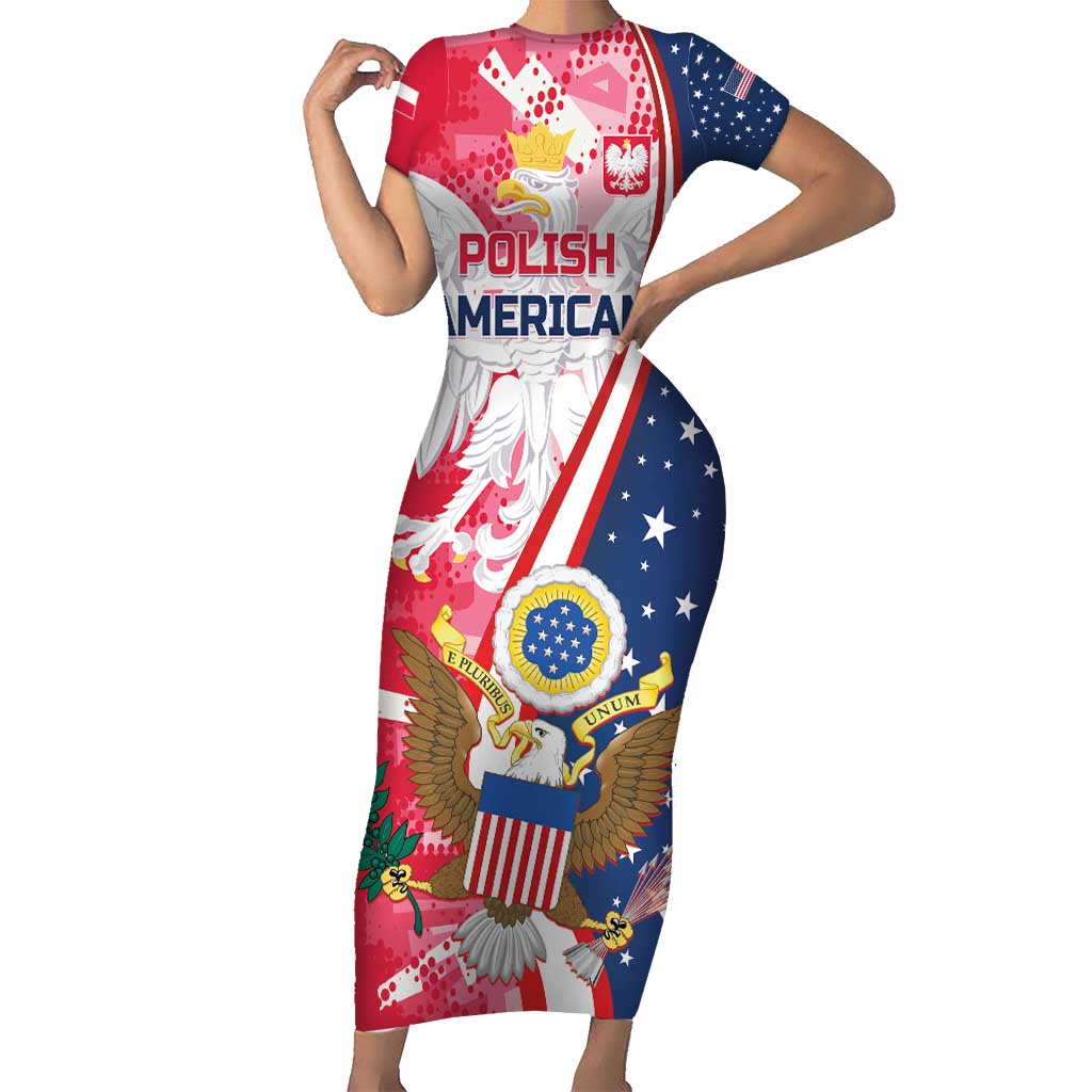 Personalized Polish-American Heritage Month Short Sleeve Bodycon Dress Eagle Curve Style