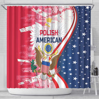 Shower curtain front view with eagle emblem and stars-and-stripes blue side