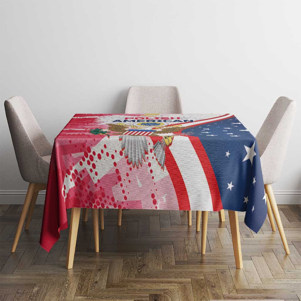 Patriotic tablecloth with eagle crest, red-and-white stripes, and blue star pattern