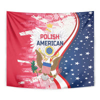 Polish American eagle tapestry in red, white, and blue with starry right side.