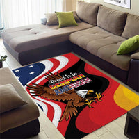 Patriotic area rug with eagle emblem and red, white, blue flag waves