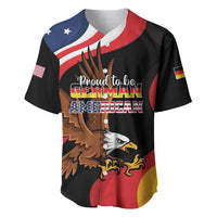 Black baseball jersey with eagle graphic and Proud to be German-American text