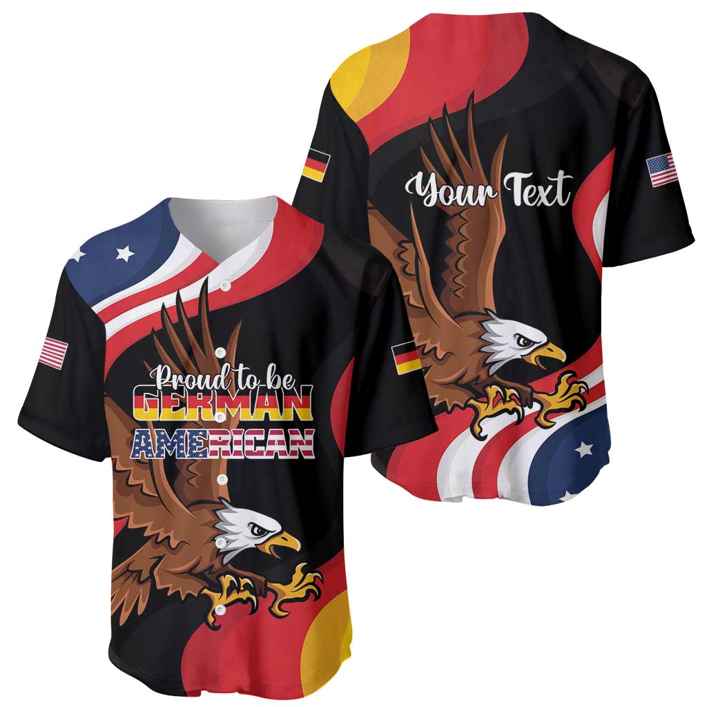 Set of two black baseball jerseys with eagle designs: Proud to be German-American and Your Text