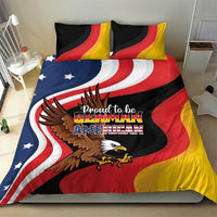 Black bedding set with eagle emblem, German-American flag colors, and two pillowcases