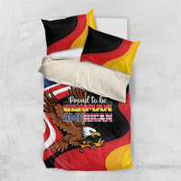 Black bedding set with eagle graphic and German-American flag colors, plus two pillowcases