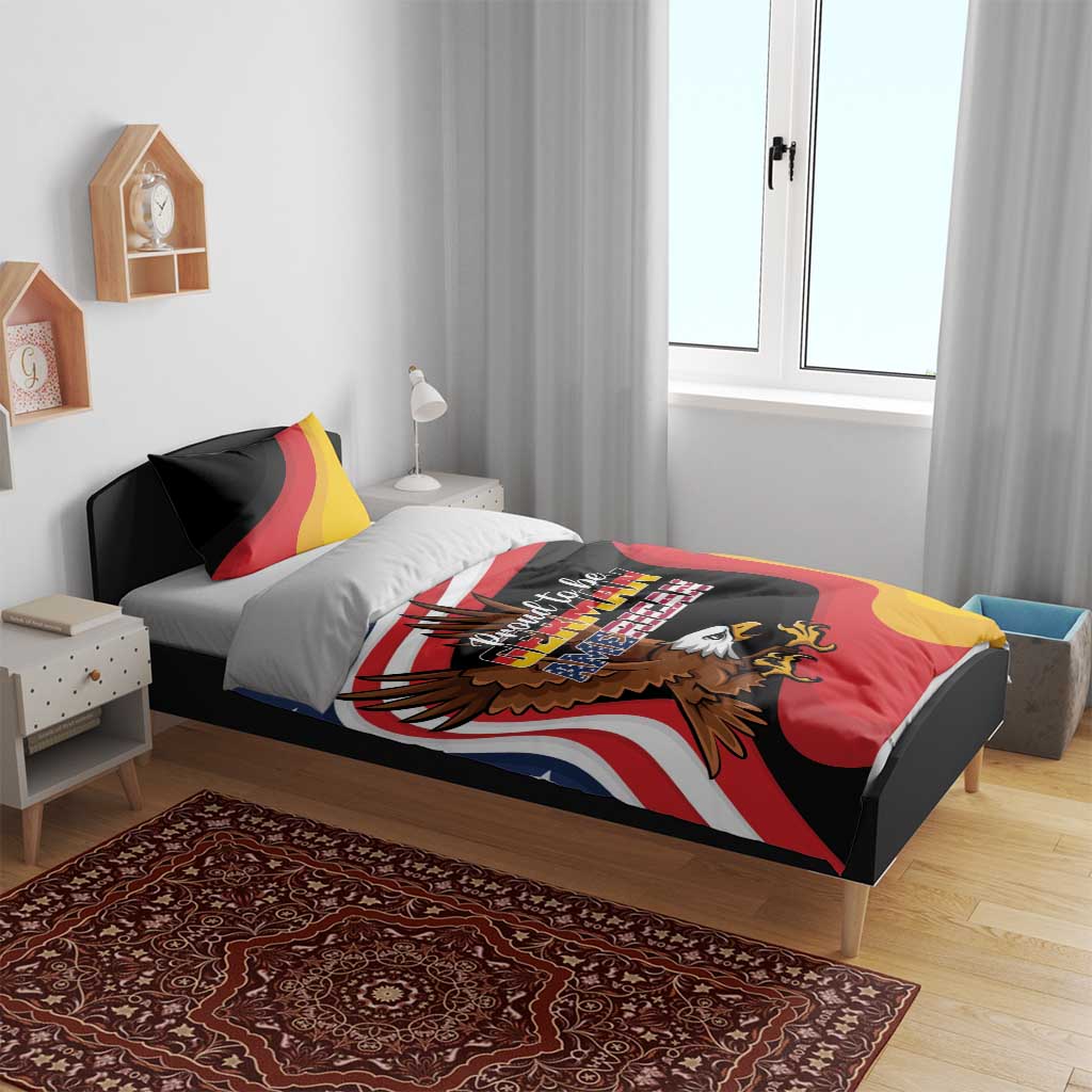 Black duvet and two pillowcases with eagle crest and German-American flag wave print