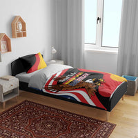 Black duvet and two pillowcases with eagle crest and German-American flag wave print