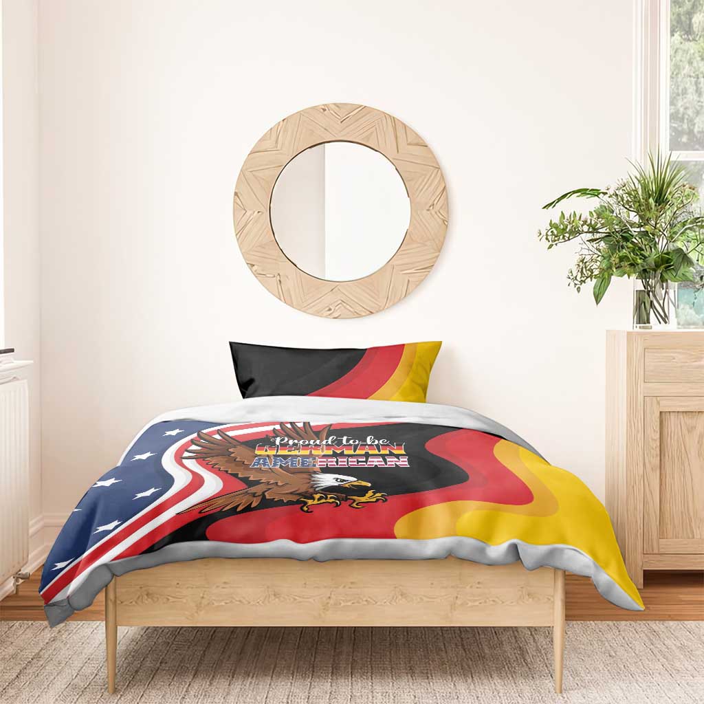 Black bedding set with eagle emblem and German-American flag wave, two matching pillowcases