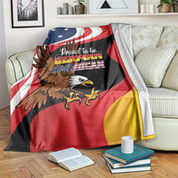 German-American heritage blanket with eagle graphic and Proud to be German American text, flag colors