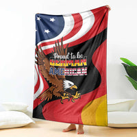German-American heritage blanket with centered eagle and Proud to be German American text, flag colors