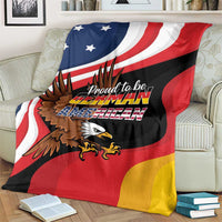 German-American heritage blanket draped on seat with eagle graphic and Proud to be German American text