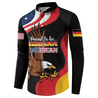 Black long-sleeve button sweatshirt with eagle graphic, 'Proud to be GERMAN AMERICAN' text
