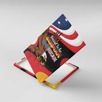 Canvas wall art with eagle graphic and “Proud to be German American” viewed at an angle