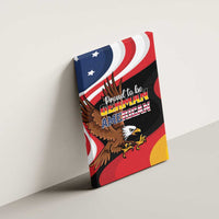 Canvas wall art with eagle graphic and “Proud to be German American” text on a plain wall