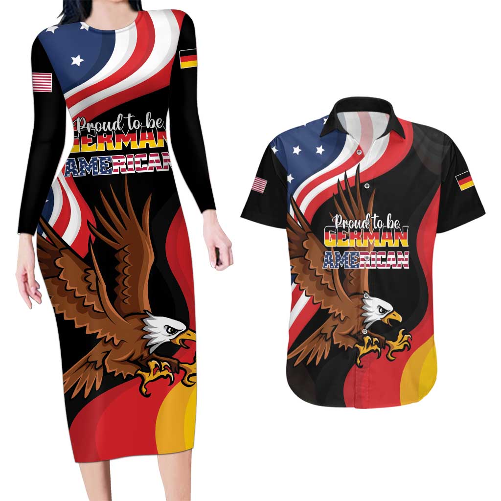 Personalized Proud to be German-American Couples Matching Long Sleeve Bodycon Dress and Hawaiian Shirt Eagle Heritage Month - Wonder Print Shop