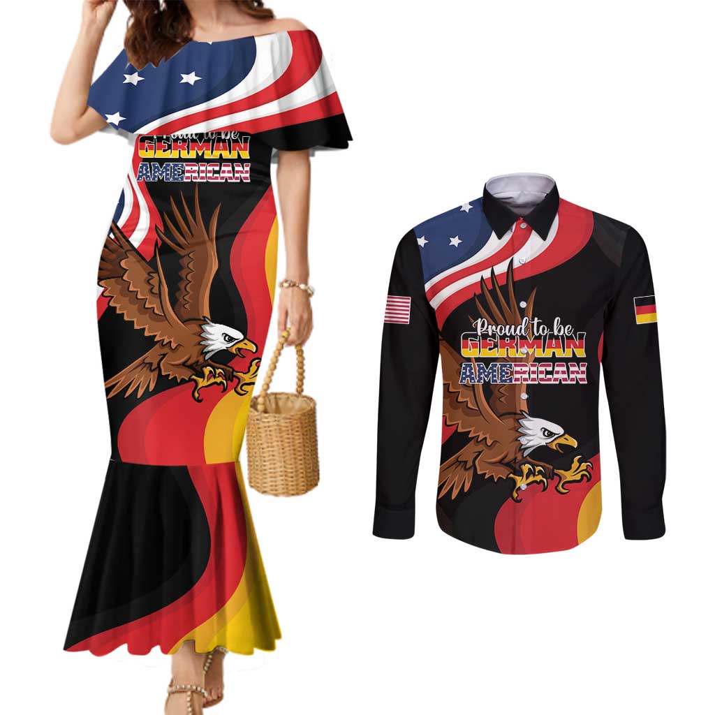 Personalized Proud to be German-American Couples Matching Mermaid Dress and Long Sleeve Button Shirt Eagle Heritage Month