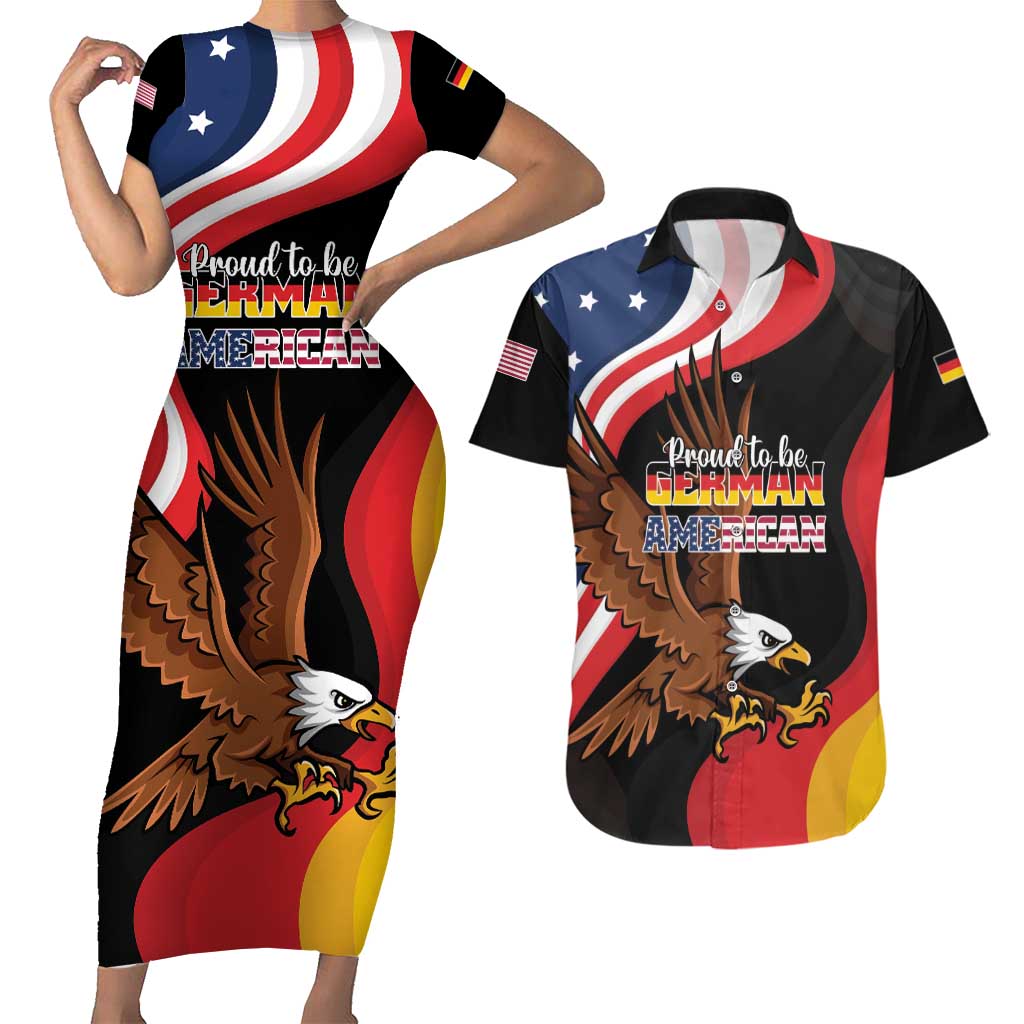 Personalized Proud to be German-American Couples Matching Short Sleeve Bodycon Dress and Hawaiian Shirt Eagle Heritage Month - Wonder Print Shop