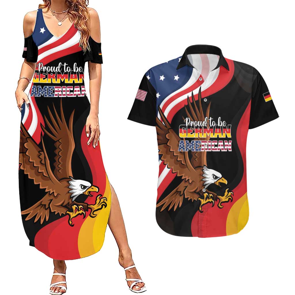 Personalized Proud to be German-American Couples Matching Summer Maxi Dress and Hawaiian Shirt Eagle Heritage Month - Wonder Print Shop