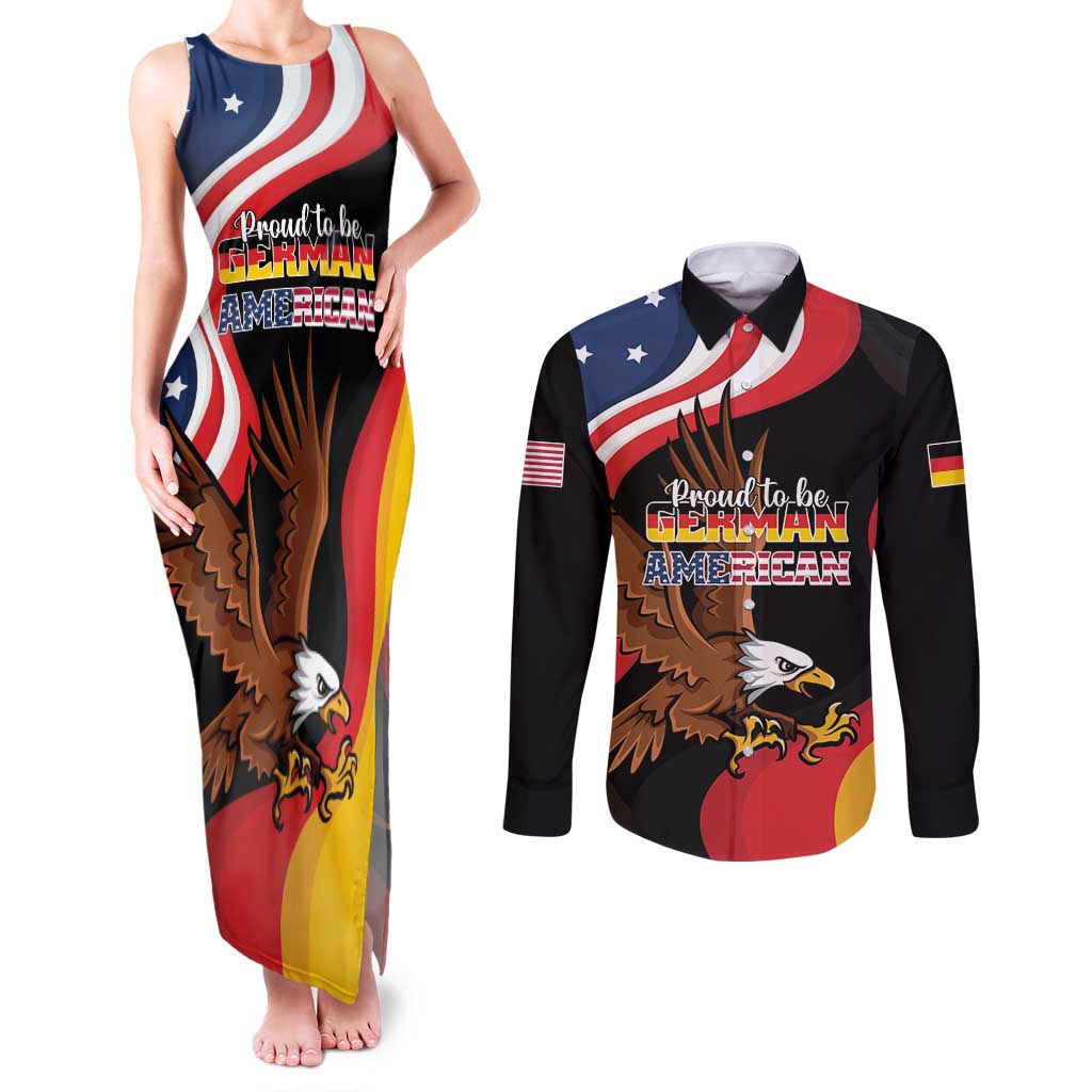 Personalized Proud to be German-American Couples Matching Tank Maxi Dress and Long Sleeve Button Shirt Eagle Heritage Month - Wonder Print Shop