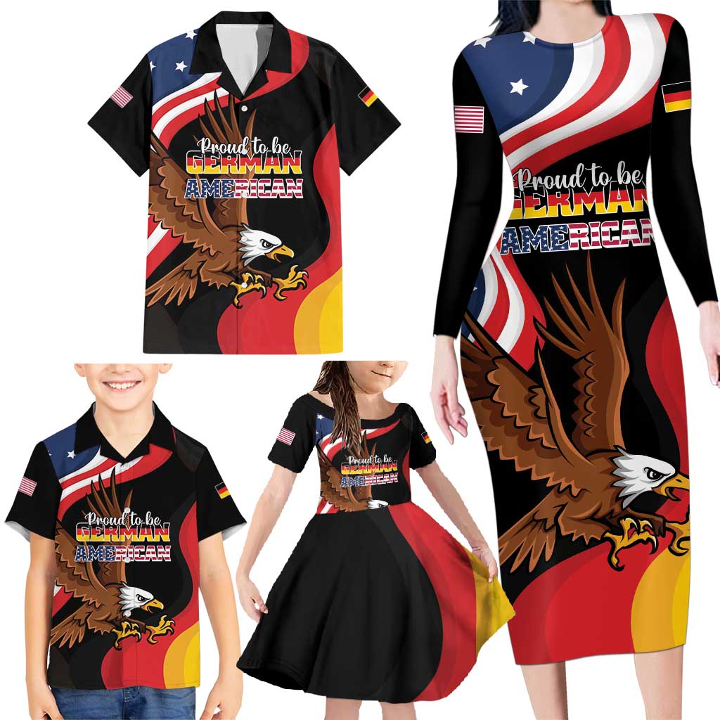 Personalized Proud to be German-American Family Matching Long Sleeve Bodycon Dress and Hawaiian Shirt Eagle Heritage Month - Wonder Print Shop