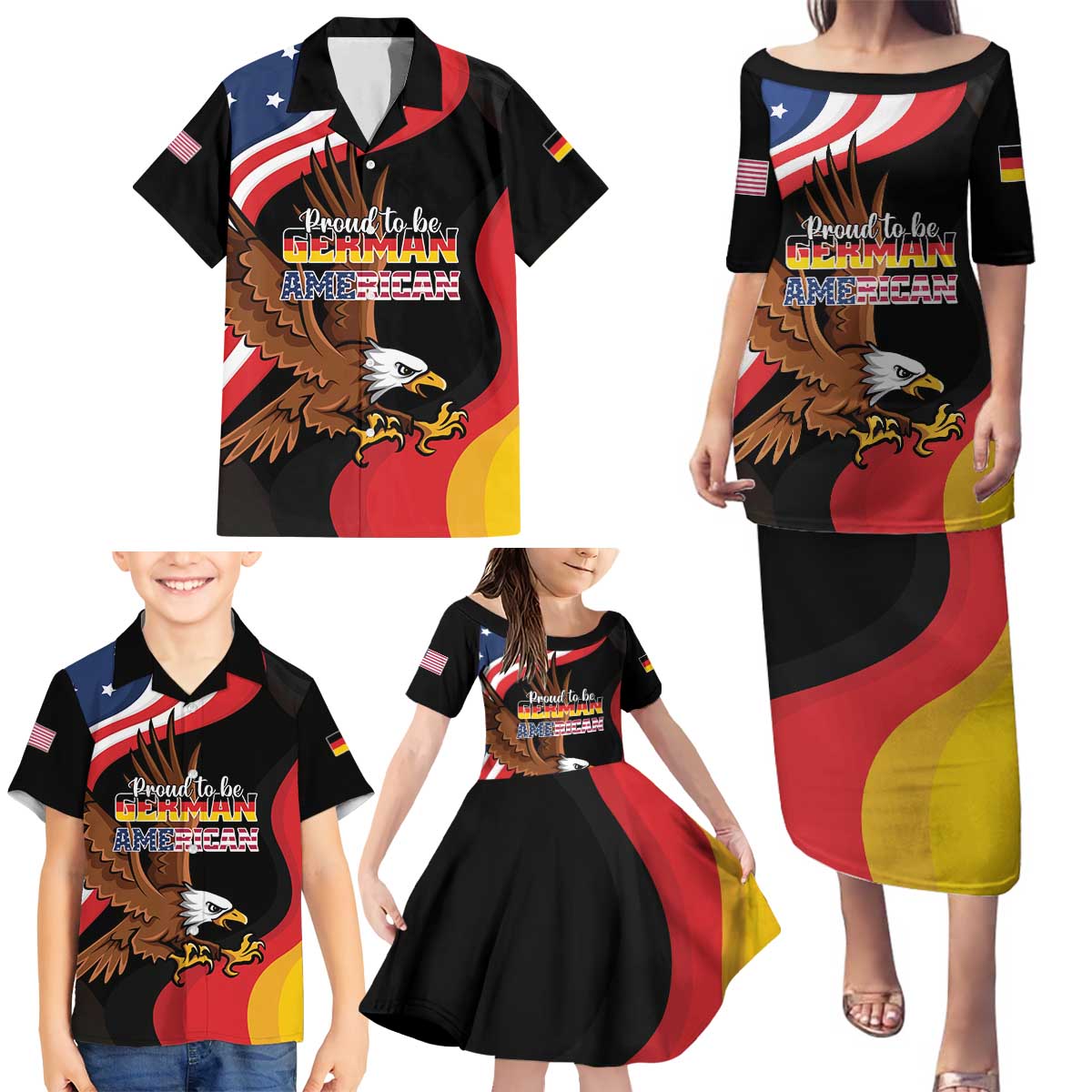 Personalized Proud to be German-American Family Matching Puletasi and Hawaiian Shirt Eagle Heritage Month - Wonder Print Shop