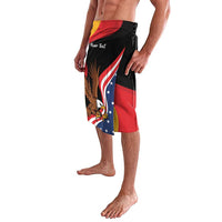 Black elastic-waist shorts with eagle, flag print, and 'Your Text' customization