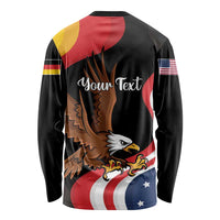 Black long-sleeve shirt with eagle graphic and 'Your Text' on back panel