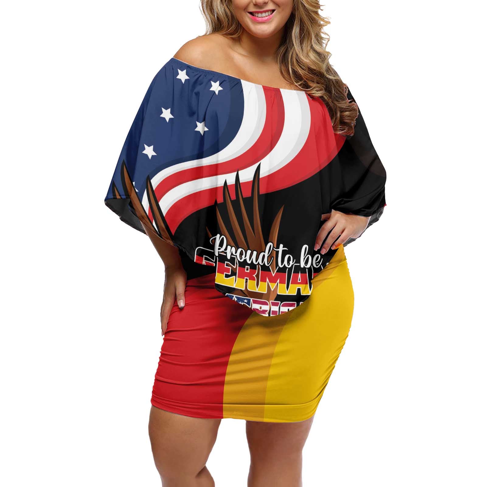 Personalized Proud to be German-American Off Shoulder Short Dress Eagle Heritage Month - Wonder Print Shop