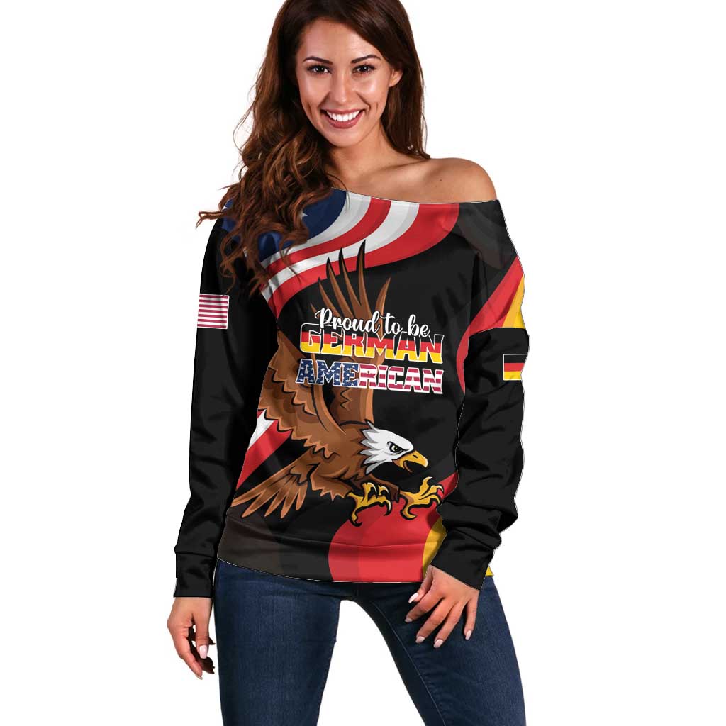 Personalized Proud to be German-American Off Shoulder Sweater Eagle Heritage Month - Wonder Print Shop