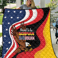 German-American eagle heritage quilt with stars, red white stripes, and yellow side panel