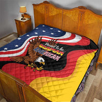 German-American eagle quilt blanket with quilted pattern and Pride text in center