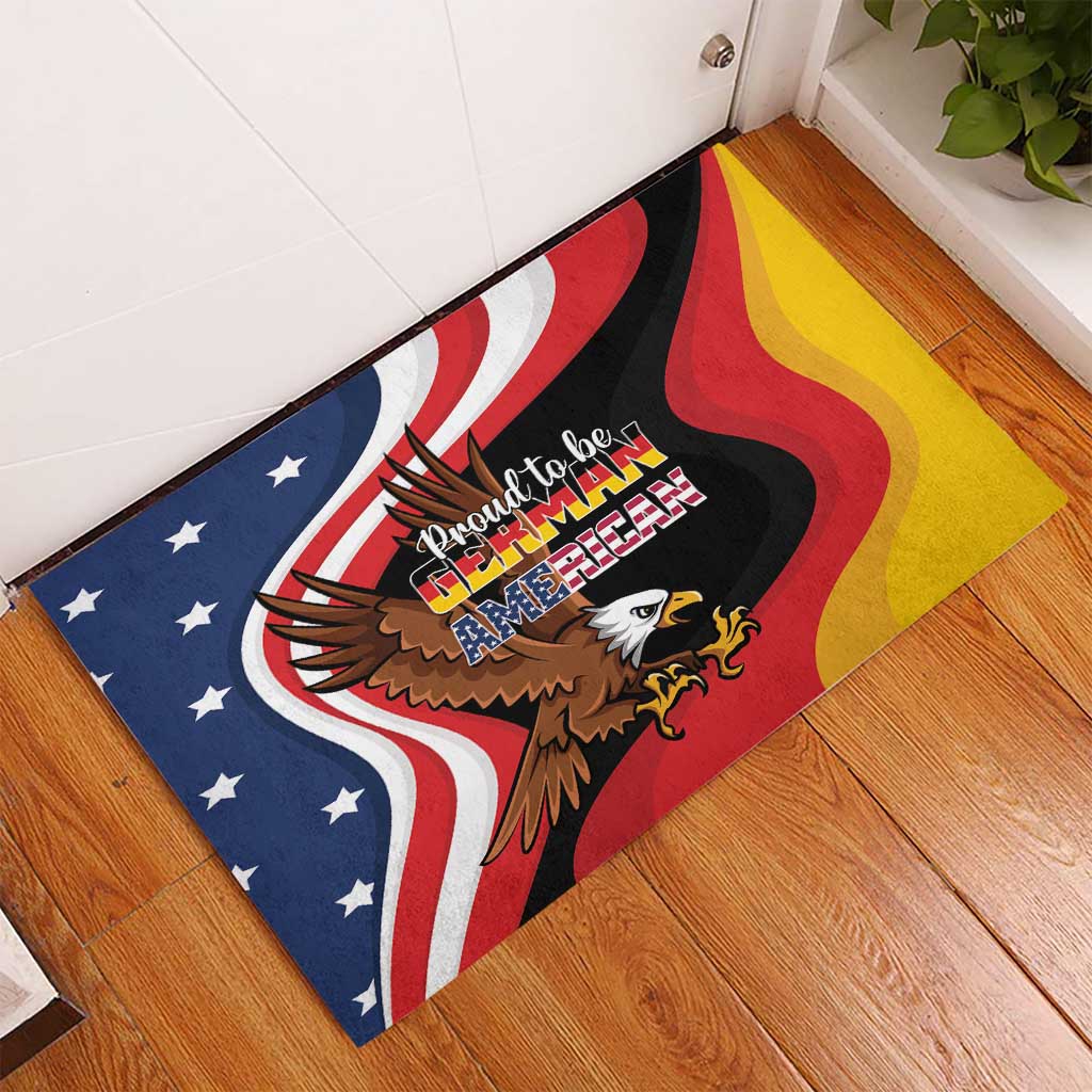 German-American eagle rubber doormat with wavy flag graphic and patriotic text