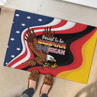 German-American eagle rubber doormat with wavy flag graphic and patriotic text