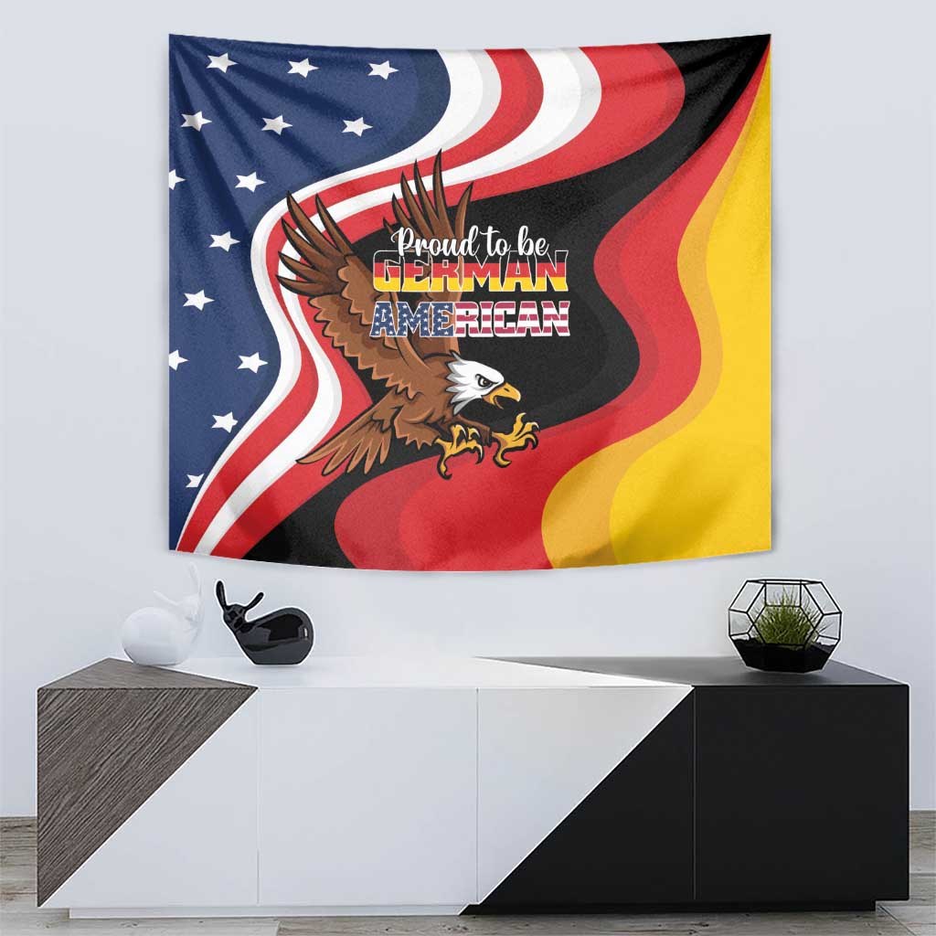 Eagle flag wave tapestry hung on wall above cabinet, multicolor