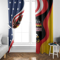 Window curtain panels with eagle-and-flag design; blue-white stripes on one side, red-gold on the other