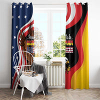 Window curtain set with eagle graphic and “Proud to be German American” wording on both panels