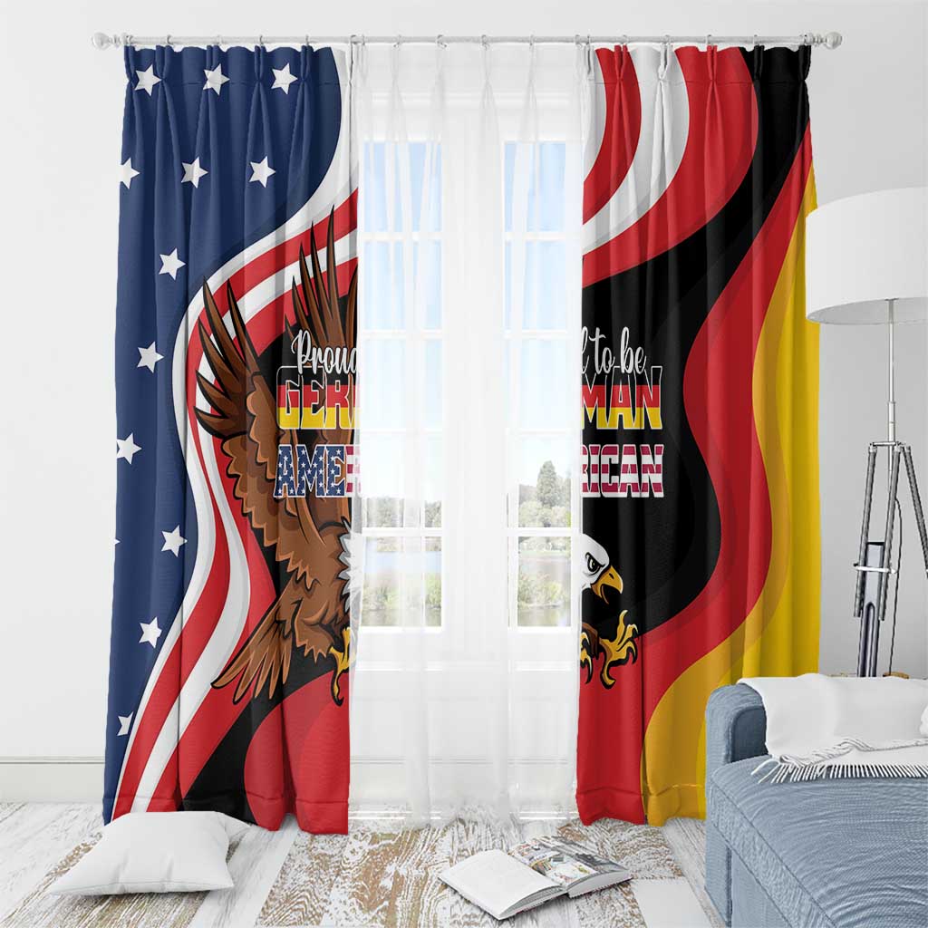 Set of window curtain panels with eagle-and-flag design and “Proud to be German American” text