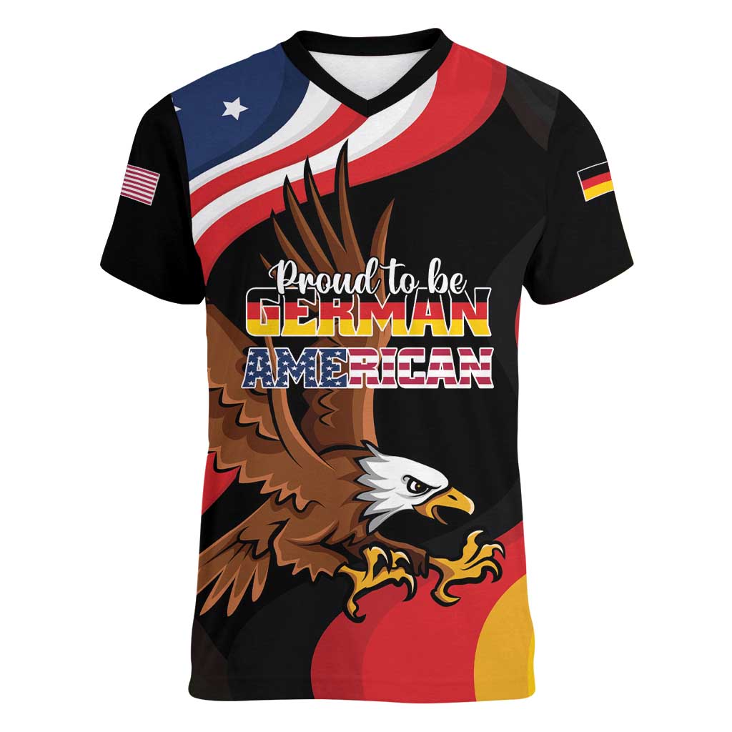 Personalized Proud to be German-American Women V-Neck T-Shirt Eagle Heritage Month