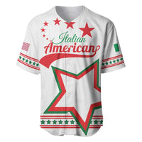 White baseball jersey with red/green star graphic and 'Italian American' text