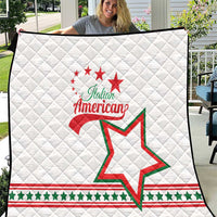 Large white quilt with diamond quilting, Italian American logo, red stars and green star border
