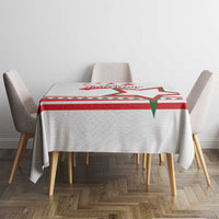 Square white tablecloth with red and green star stripe design
