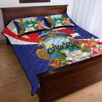 Blue Costa Rica quilt bed set with two pillow shams, floral tropical bedding