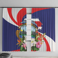 Tropical Costa Rica print window curtains, blue red white floral design, set of two