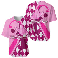 Pink baseball jersey pair view: Think Pink front and Your Text back, argyle pattern