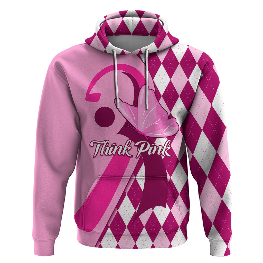 Personalised Think Pink Hoodie Golf Argyle Pattern Breast Cancer Awareness - Wonder Print Shop