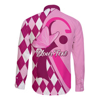Pink long-sleeve button shirt with back argyle design and 'Your Text' personalization