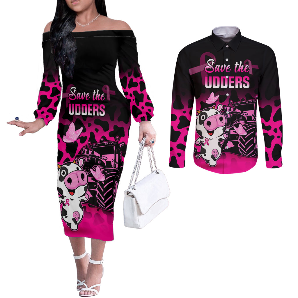 personalised-save-the-udders-couples-matching-off-the-shoulder-long-sleeve-dress-and-long-sleeve-button-shirts-farmer-day-breast-cancer-awareness